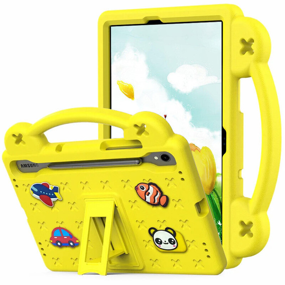 Dětské pouzdro pro Samsung Galaxy Tab S9 FE / S10 FE, Cute Patterns, se stojánkem, žlutý