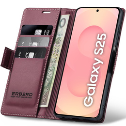 Pouzdro pro Samsung Galaxy S25, ERBORD Glossy Litchi, flipová peněženka, červené