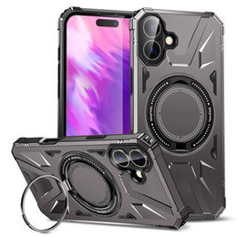 Pouzdro pro iPhone 16, pancéřované se stojánkem a deskou na rukojeť, šedé