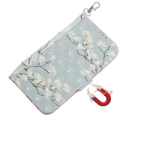 Klopové pouzdro pro Oppo A60, Wallet, Magnolia Flowers šedé
