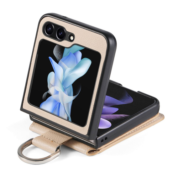 Pouzdro pro Samsung Galaxy Z Flip7 FE / Z Flip6, Card Slot Ring Case, béžové