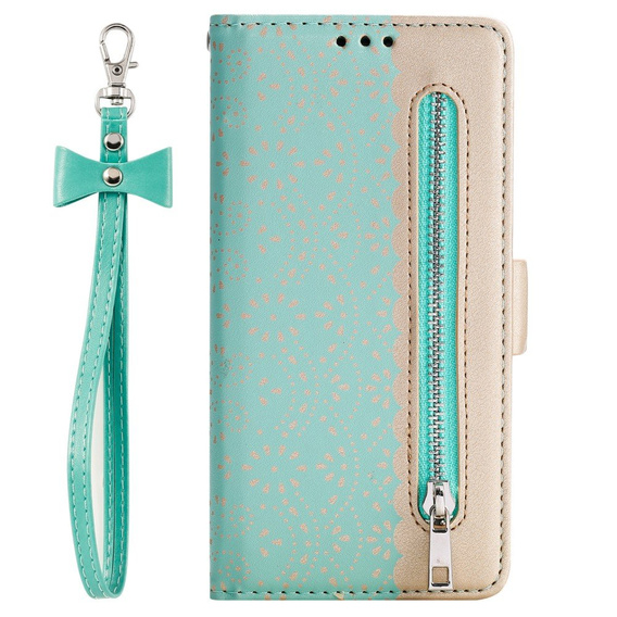 Flipové pouzdro pro Samsung Galaxy A21S, Wallet Pocket Zipper Lace, zelené