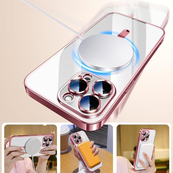 Pouzdro pro iPhone 15 Pro, Electro MagSafe, růžové + sklo na displej