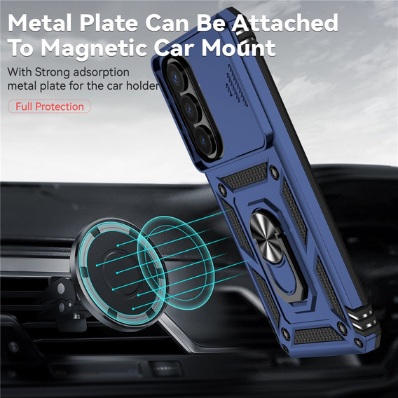 Pevné pouzdro s podstavcem a krytem objektivu pro Samsung Galaxy S26 Plus, modré