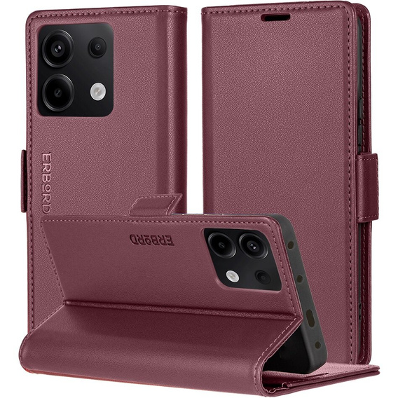 Pouzdro pro Xiaomi Redmi Note 13 5G, ERBORD Glossy Litchi, flipová peněženka, červené