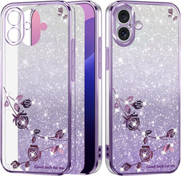 Pouzdro pro iPhone 16, Glitter Flower, fialové