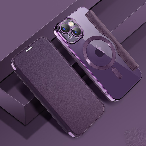 Klopové pouzdro pro iPhone 15, RFID Wallet MagSafe CamShield, fialové