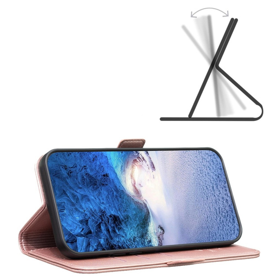 Klopové pouzdro pro Samsung Galaxy A15, BINFEN Wallet, růžové rose gold  + 9H sklo 