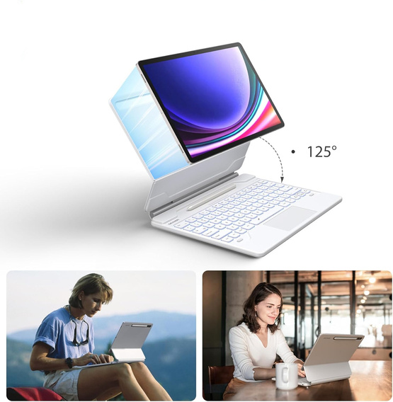 Pouzdro s klávesnicí pro Samsung Galaxy Tab S7+ / S7 FE / S9+ / S8+ / S9 FE+ / S10+, Dexnor Magnetic Keyboard Touchpad, bílé
