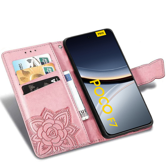 Klopové pouzdro pro Xiaomi Poco F7, Butterfly, růžové rose gold