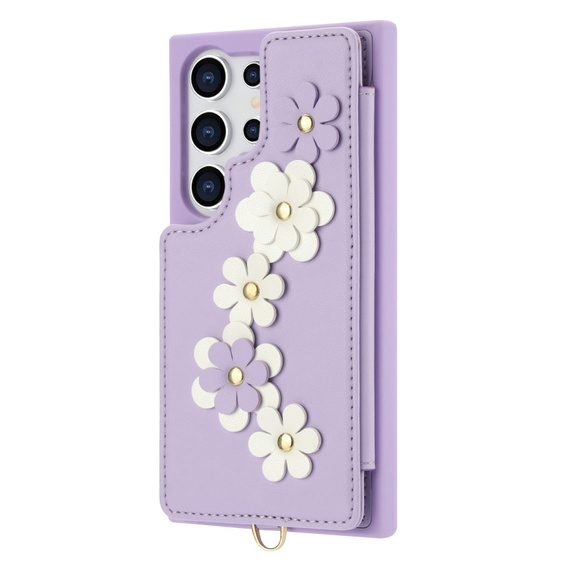 Pouzdro pro Samsung Galaxy S25 Ultra, Leather Flower Card Slot, fialové