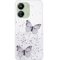 Pouzdro pro Xiaomi Redmi 13C / Poco C65, Glitter Butterfly, bílé