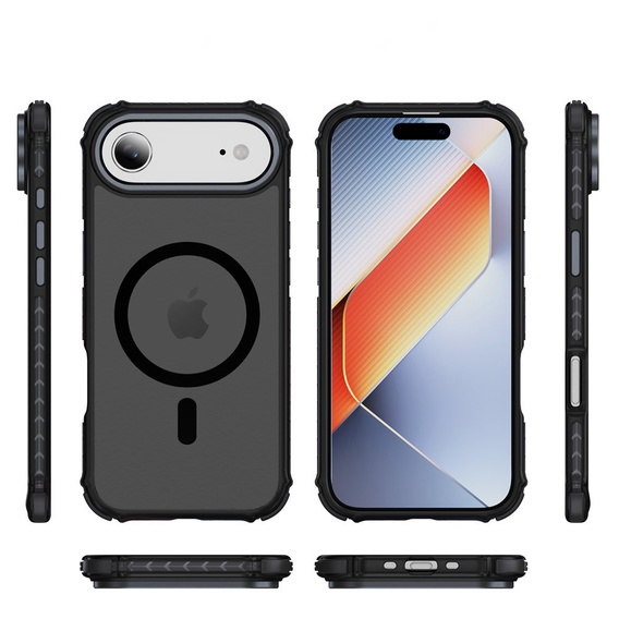 Matné pouzdro pro iPhone Air, pancéřované, pro MagSafe, kouřové s černými boky