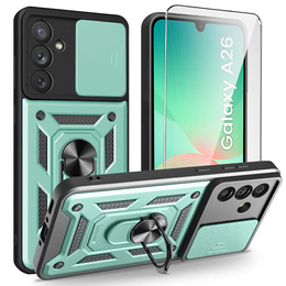 Pancéřové pouzdro pro Samsung Galaxy A26, CamShield Slide, zelené + tvrzené sklo 9H