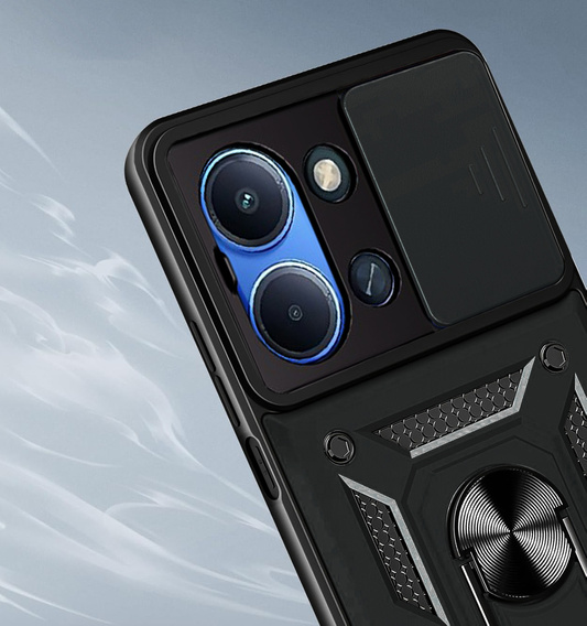 Pancéřové pouzdro pro Xiaomi Redmi 15C 4G/LTE, s ochranou fotoaparátu, se stojánkem, černé