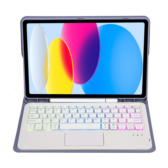 Pouzdro s podsvícenou bluetooth touchpad klávesnicí pro iPad 10.9" 2022 (10 gen.), fialové