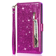 Klopové pouzdro pro Samsung Galaxy A56 5G, Wallet Zipper Pocket Glittery, fialové