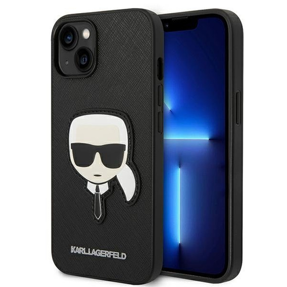 Pouzdro Karl Lagerfeld pro iPhone 14 Plus, Saffiano Karl's Head Patch, černé