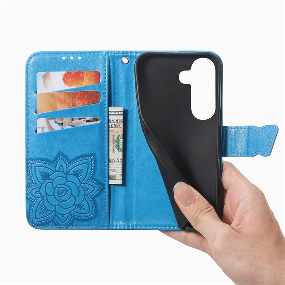 Pouzdro s klopou Butterfly pro Samsung Galaxy A57 5G, modré