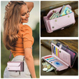 Pouzdro CASEME pro Samsung Galaxy S24 FE, RFID Leather Wallet, s popruhem přes rameno, růžové