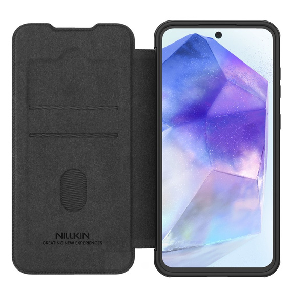 Flipové pouzdro NILLKIN pro Samsung Galaxy A56, CamShield Qin Pro, kůže, černé