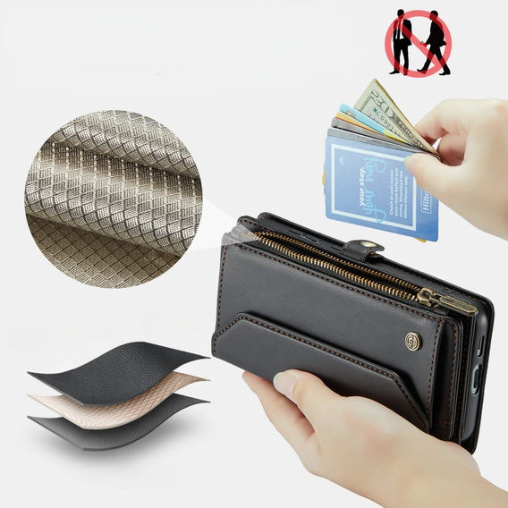 Pouzdro CASEME pro Samsung Galaxy S24 FE, RFID Leather Wallet, s popruhem přes rameno, černé