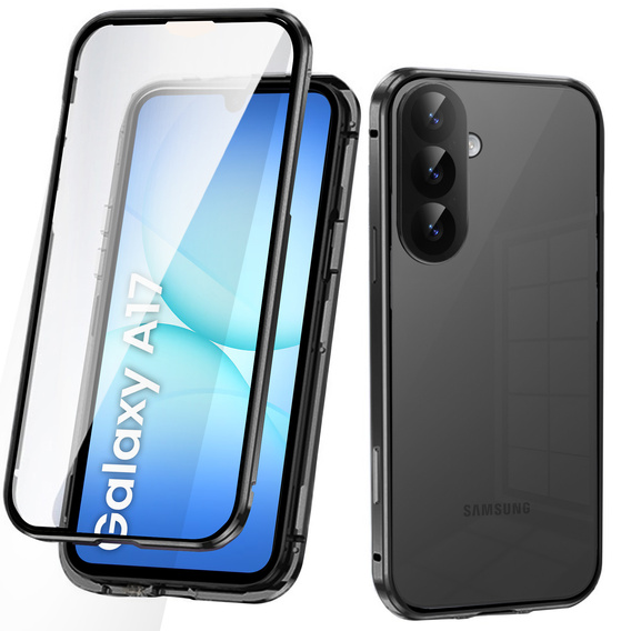 Pouzdro pro Samsung Galaxy A17 5G, magnetické dvojité sklo, průhledné s černými boky