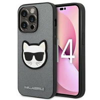 Pouzdro Karl Lagerfeld pro iPhone 14 Pro Max, Saffiano Choupette Head Patch, stříbrné