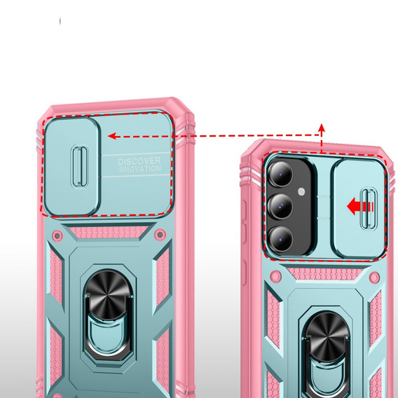 Pouzdro pro Samsung Galaxy S23 FE, CamShield Slide, zelená / růžová 