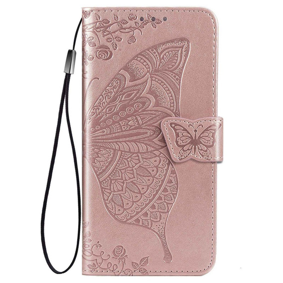 Klopové pouzdro pro Samsung Galaxy M33, Butterfly, růžové rose gold