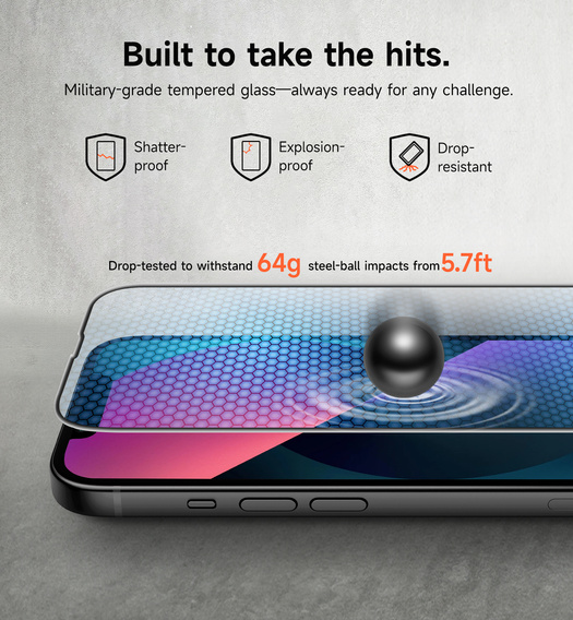 2x tvrzené sklo SURITCH pro iPhone 16e / 14 / 13 Pro