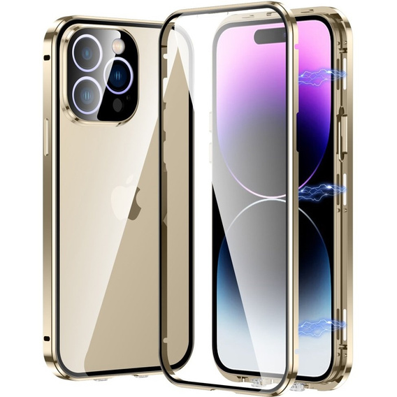 Pouzdro pro iPhone 15 Pro Max, Magnetic Dual Glass, zlaté