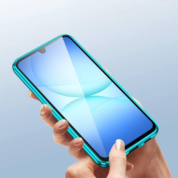 Pouzdro pro Samsung Galaxy A17 5G, magnetické dvojité sklo, průhledné s modrými boky