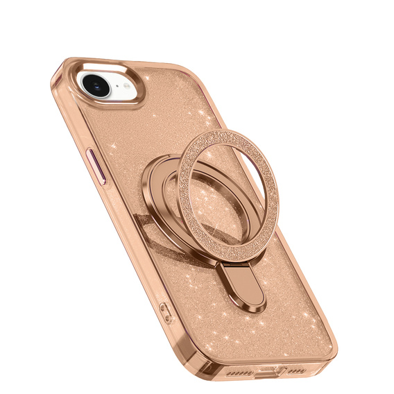 Pouzdro iPhone 16e, Glittery Magnetic Kickstand, růžové rose gold