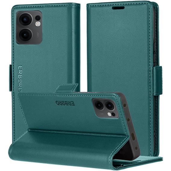 Pouzdro pro Oppo Reno 13F / Oppo Reno 13FS, ERBORD Glossy Litchi, flipová peněženka, zelené