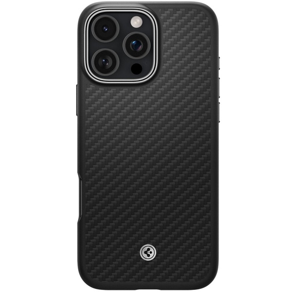 Pouzdro Spigen pro iPhone 16 Pro Max, Enzo Aramid MagSafe, karbonově černá / stříbrná + 9H tvrzené sklo
