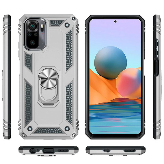 Pancéřové pouzdro pro Xiaomi Redmi Note 10/10S, Nox Case Ring, stříbrné
