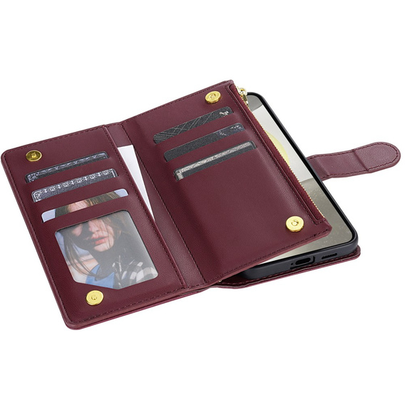Pouzdro s klopou pro Samsung Galaxy A56 5G, Rhombus Crossbody Leather, kaštanové