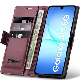 Pouzdro pro Samsung Galaxy A17 5G, ERBORD Glossy Litchi, flipová peněženka, červené