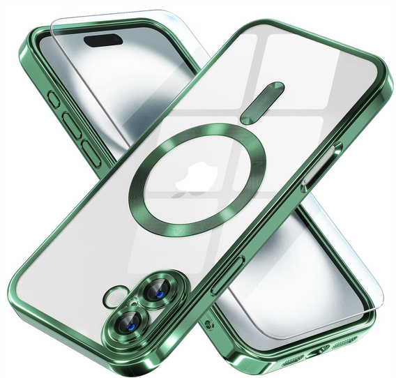 Pouzdro pro iPhone 16 Plus, Electro MagSafe, zelené + sklo na displej