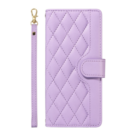 Pouzdro s klopou pro iPhone 16E, Rhombus Crossbody Leather, fialové