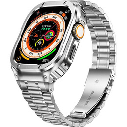 Ocelový náramek s pouzdrem pro Apple Watch 7/8/9 45MM, stříbrný