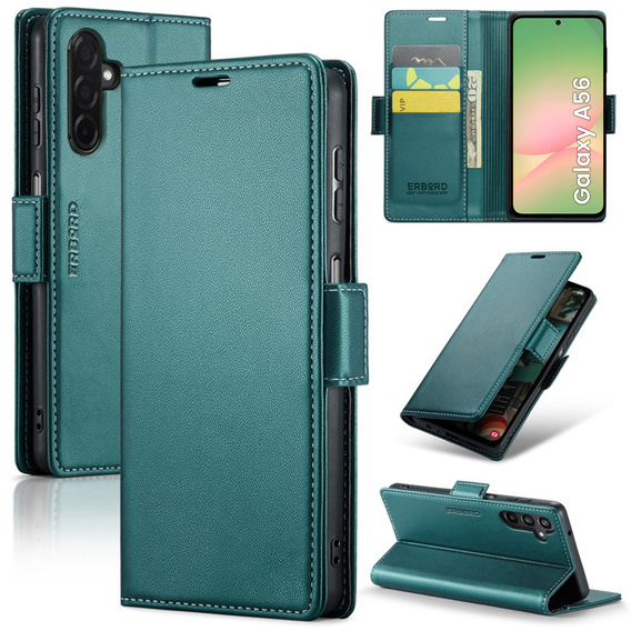 Pouzdro pro Samsung Galaxy A56, ERBORD Glossy Litchi, flipová peněženka, zelené