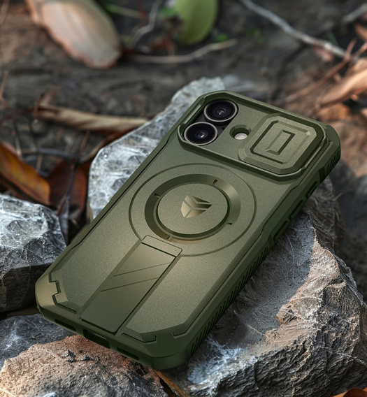 Pancéřové pouzdro pro iPhone 16, Dexnor CamProtect MagSafe, zelené