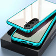 Pouzdro pro Samsung Galaxy A17 5G, magnetické dvojité sklo, průhledné s modrými boky