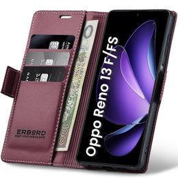 Pouzdro pro Oppo Reno 13F / Oppo Reno 13FS, ERBORD Glossy Litchi, flipová peněženka, červené
