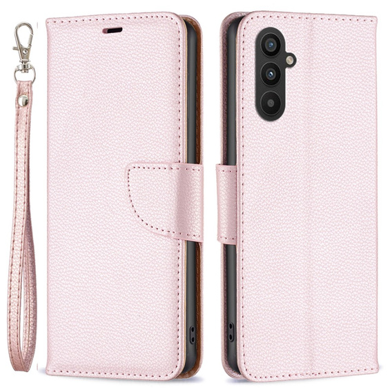 Klopové pouzdro pro Samsung Galaxy A25 5G, Wallet Litchi Leather, růžové + 9H sklo 