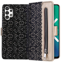 Flipové pouzdro pro Samsung Galaxy A13 4G, Wallet Pocket Zipper Lace, černé