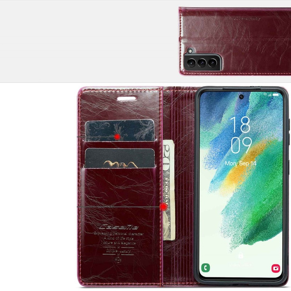 CASEME flipové pouzdro pro Samsung Galaxy S21 FE, Waxy Textured, červené