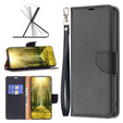 Klopové pouzdro pro Samsung Galaxy A25 5G, Wallet Litchi Leather, černé + 9H sklo 